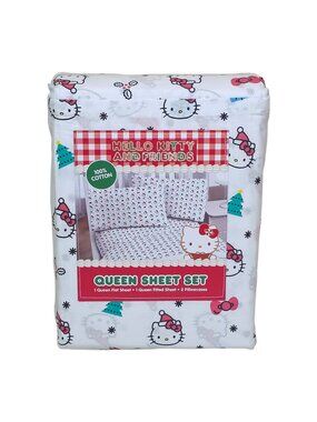 Hello Kitty & Friends Queen Sheet Set 100% Cotton Holiday Christmas